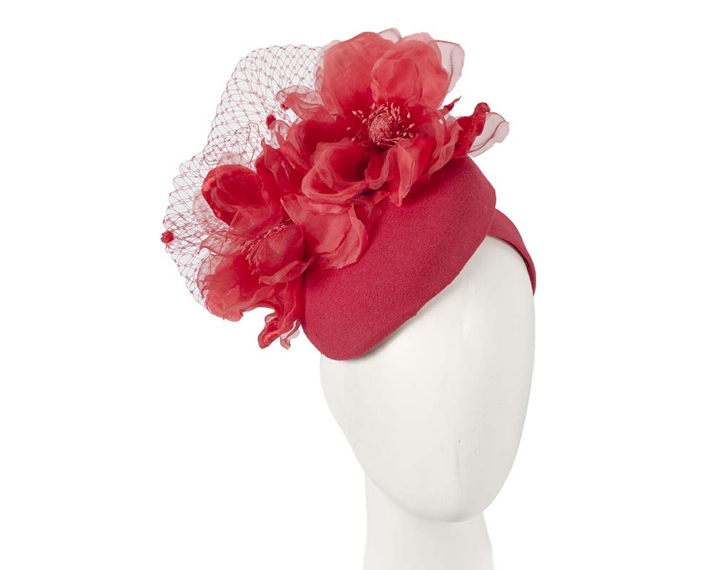 Red pillbox with large flower by Fillies Collection-0